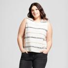 Women's Plus Size Striped Fringe Tank - A New Day Cream