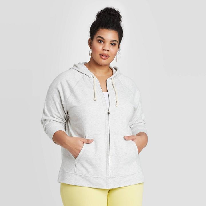 Women's Plus Size V-neck Zip-up Hoodie Sweatshirt - Universal Thread Gray 1x, Women's,