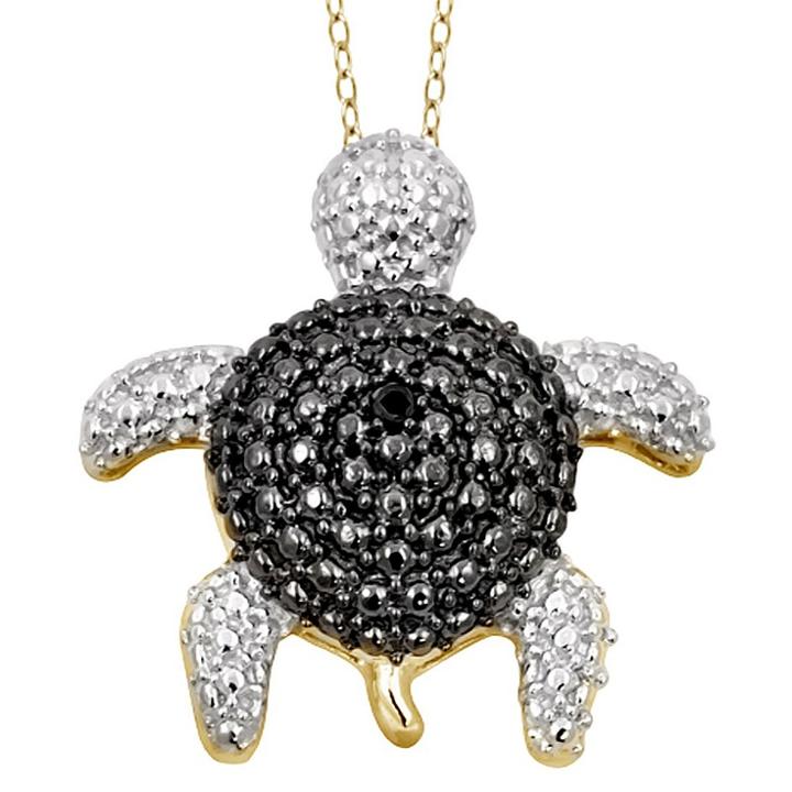 Target Women's Sterling Silver Accent Round-cut Black Diamond Pave Set Turtle Pendant - Yellow
