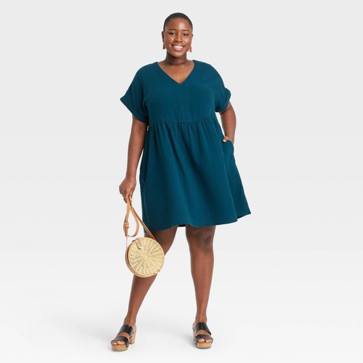 Women's Plus Size Short Sleeve Shirtdress - Universal Thread Blue