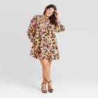 Women's Plus Size Floral Print Balloon Long Sleeve Pleated Shift Dress - Who What Wear