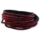 Zirconmania Women's Zirconite Leather Double Wrap Bracelet With Multiple Strand Colored Faux Crystals - Red
