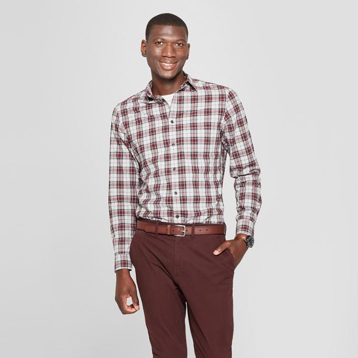 Men's Slim Fit Long Sleeve Northrop Poplin Button-down Shirt - Goodfellow & Co Gray