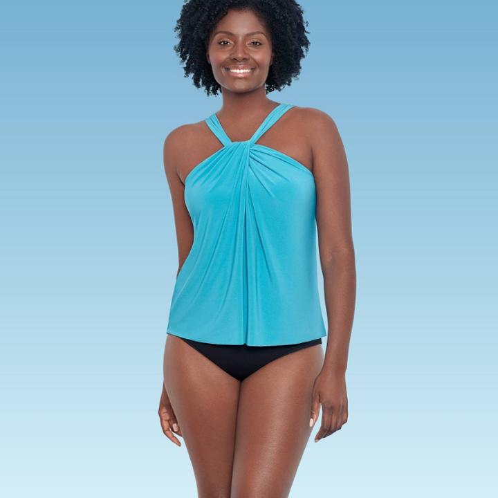 Women's Slimming Control Twist High Neck Tankini Top - Dreamsuit By Miracle Brands Green