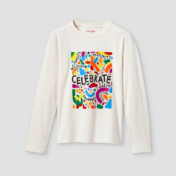 Boys' 'celebrate' Graphic Long Sleeve T-shirt - Cat & Jack Cream
