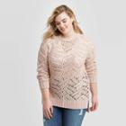 Women's Plus Size Crewneck Open Stitch Tunic Sweater - Universal Thread Pink 1x, Women's,