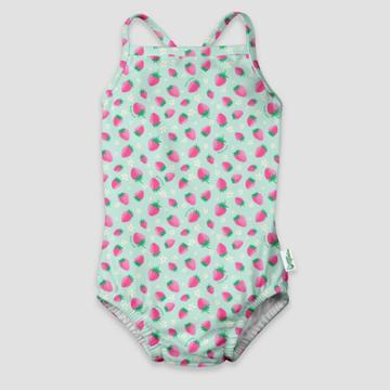 Green Sprouts Toddler Girls' Fruit Print One Piece Swimsuit With Built-in Swim Diaper - Mint Green