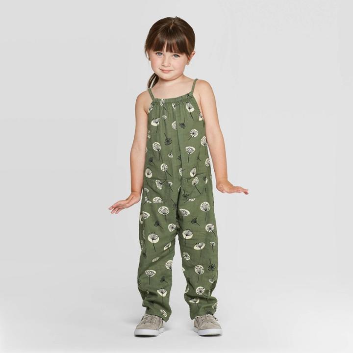 Toddler Girls' Floral Jumpsuit - Art Class Green