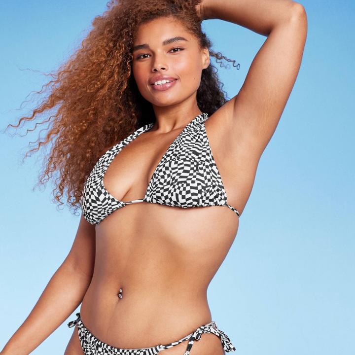 Women's U-neck Multi-way Bralette Bikini Top - Wild Fable Black & White Check Print