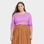 Women's Plus Size Long Sleeve Ribbed T-shirt - A New Day Purple