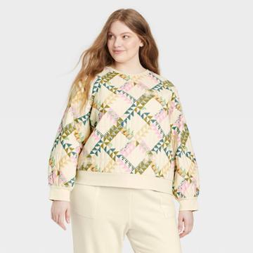 Women's Plus Size Quilted Pullover Sweatshirt - Universal Thread Cream Fair Isle 1x, Ivory Fair Isle