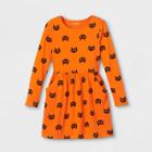 Girls' 'halloween Cat' Printed Knit Long Sleeve Dress - Cat & Jack Orange/black