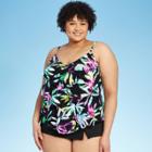 Women's Plus Size Tiered Tankini Top - Aqua Green Multi 16w, Women's,