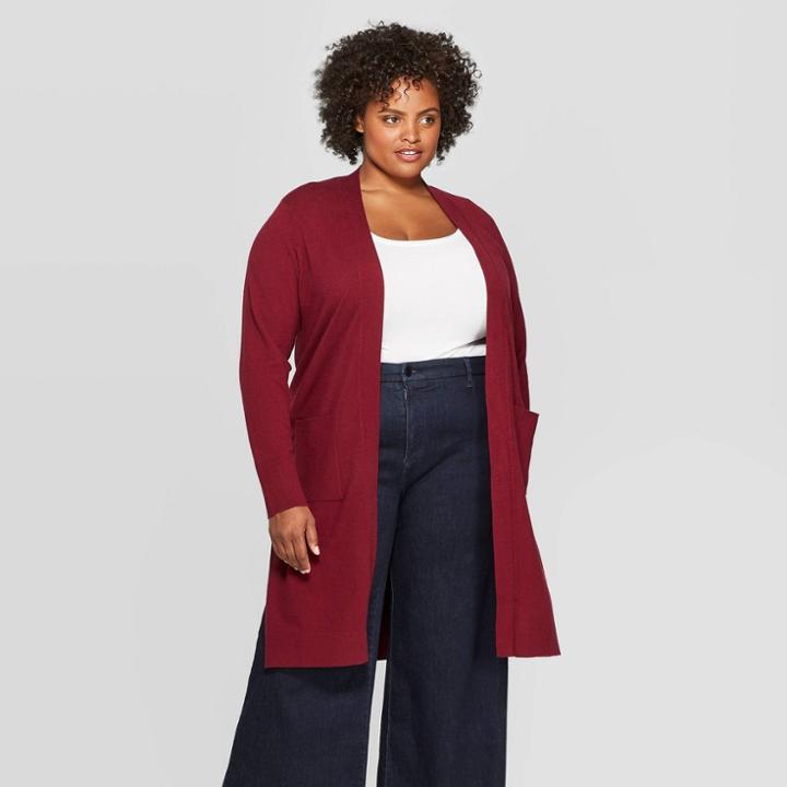 Women's Plus Size Long Sleeve Cozy Open Layering Cardigan - A New Day Burgundy 3x,