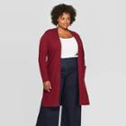Women's Plus Size Long Sleeve Cozy Open Layering Cardigan - A New Day Burgundy 3x,