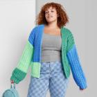 Women's Plus Size Crafted Chunky Knit Cardigan - Wild Fable Green Colorblock