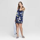 Women's Floral Print Sleeveless Crepe Dress - A New Day Navy