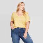 Women's Plus Size Short Sleeve V-neck T-shirt - Ava & Viv Yellow X, Women's