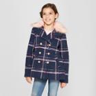Girls' Faux Fur Collared Pea Coat - Cat & Jack Navy