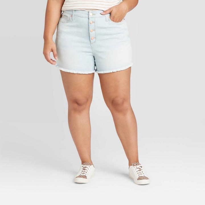 Women's Plus Size High-rise Fray Hem Jean Shorts - Universal Thread Light Wash 14w, Women's, Blue