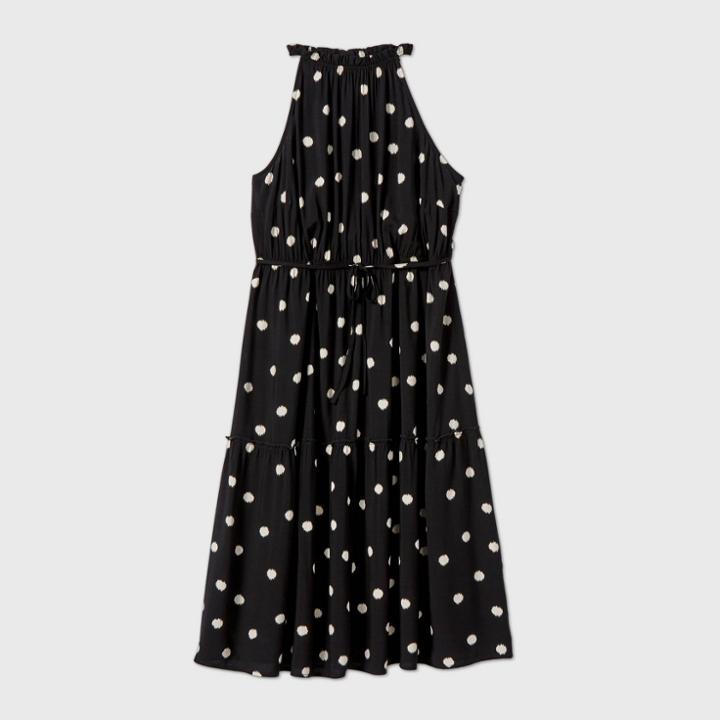 Women's Plus Size Polka Dot Sleeveless Dress - Ava & Viv Black X