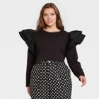 Women's Plus Size Ruffle Long Sleeve Knit Top - Who What Wear Black
