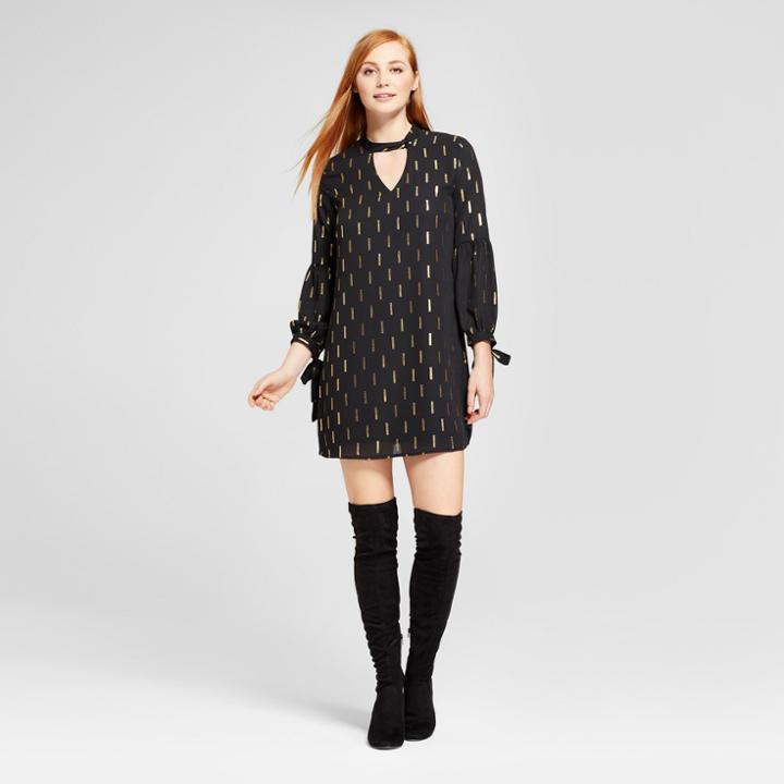 Eclair Women's Choker Neck Lurex Printed Shift Dress - Clair Black