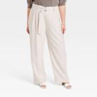 Women's Plus Size High-rise Relaxed Fit Straight Belted Trousers - A New Day Cream