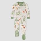 Burt's Bees Baby Baby 'deer With Trees' Organic Cotton Tight Fit Footed Pajama - Light Green