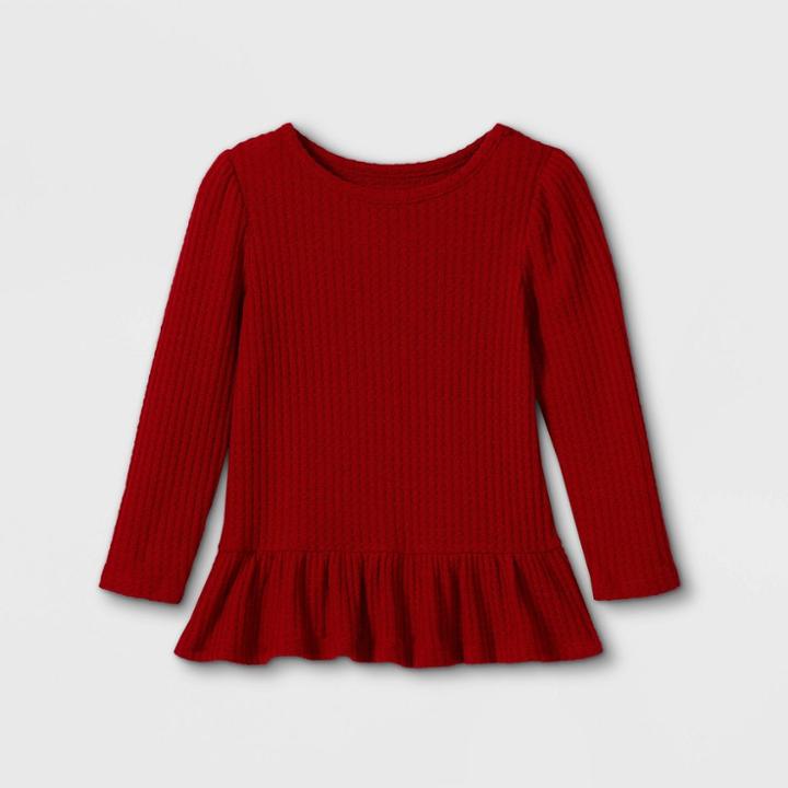 Toddler Girls' Solid Cozy Waffle Long Sleeve T-shirt - Cat & Jack Red