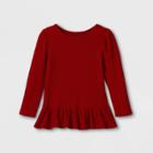 Toddler Girls' Solid Cozy Waffle Long Sleeve T-shirt - Cat & Jack Red