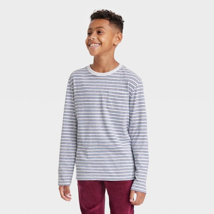 Boys' Long Sleeve Striped T-shirt - Cat & Jack White