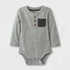 Baby Boys' Henley Spacedye Long Sleeve Bodysuit With Pocket - Cat & Jack Charcoal Gray Newborn