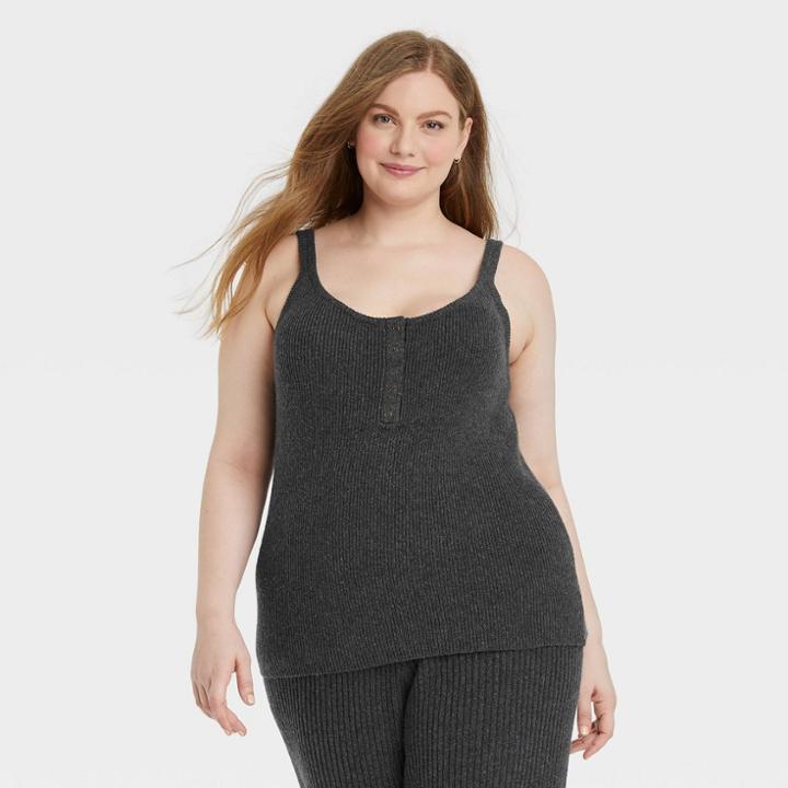 Women's Plus Size U-neck Sweater Tank - Universal Thread Charcoal Gray