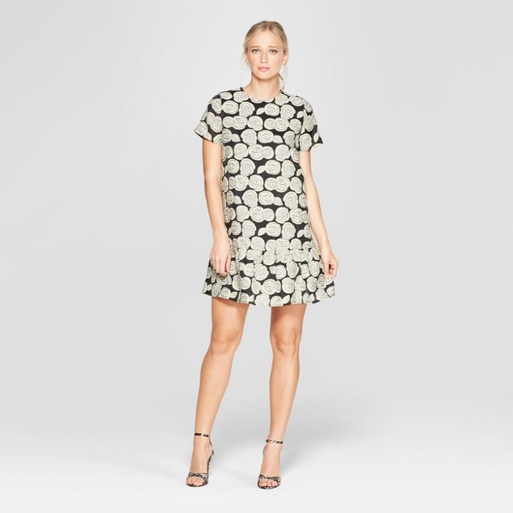 Women's Floral Print Short Sleeve Brocade Mini Dress - Who What Wear Black