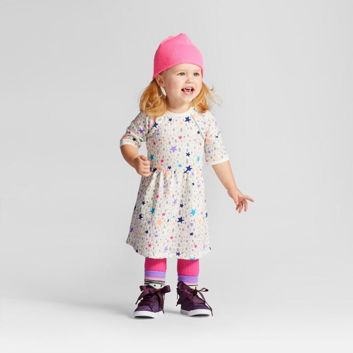 Toddler Girls' Stars French Terry Dress - Cat & Jack Almond Cream 3t, Girl's, White
