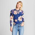 Women's Floral Ruffle Mesh Top Long Sleeve Blouse - Soul Cake (juniors') Blue