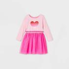 Toddler Girls' Sparkle Heart Tulle Long Sleeve Dress - Cat & Jack Pink