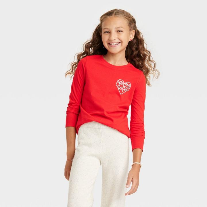 Girls' Valentine's Day 'so Loved' Long Sleeve Graphic T-shirt - Cat & Jack Red