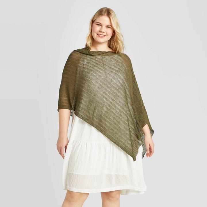 Women's Plus Size Open Weave Kimono - A New Day Olive One Size, Women's, Green