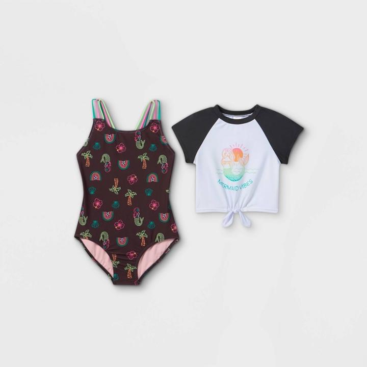 Girls' Tie-front Short Sleeve One Piece Swimsuit Set - Cat & Jack Black