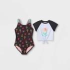 Girls' Tie-front Short Sleeve One Piece Swimsuit Set - Cat & Jack Black