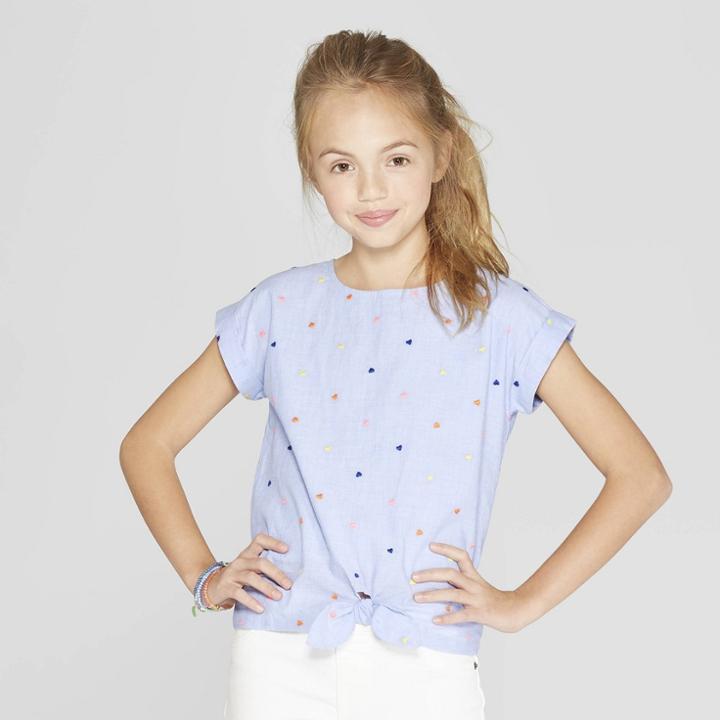 Girls' Tie Front Short Sleeve Top - Cat & Jack Blue