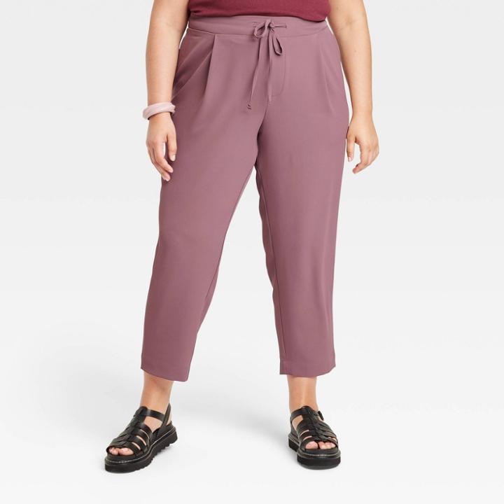Women's Plus Size High-rise Tapered Fluid Ankle Pull-on Pants - A New Day Purple