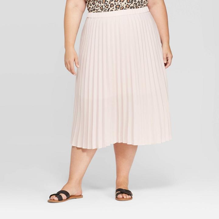 Women's Plus Size Midi Pleated Skirt - Ava & Viv
