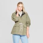 Women's Duo Front Pocket Button Snap Detail Stand Collar Utility Anorak Jacket - Who What Wear Green
