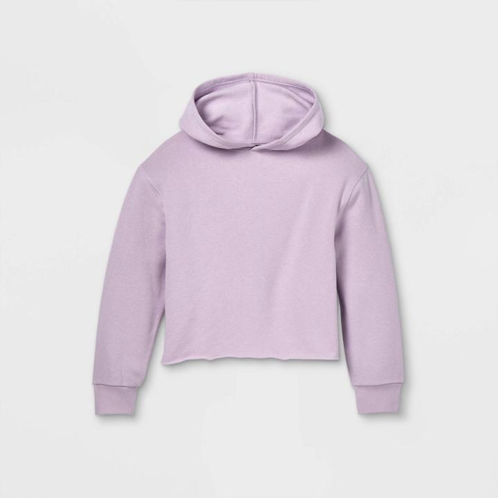 Girls' Fleece Raw Edge Hoodie - Art Class Light Purple