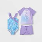 Toddler Girls' Frozen Elsa Rash Guard Set With Skirt- Purple
