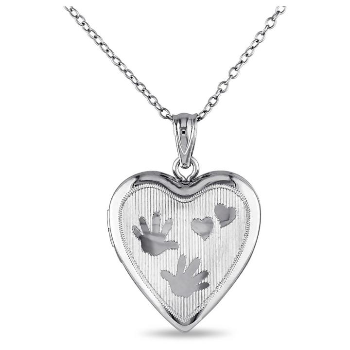 Target Heart With Handprint Locket Pendant Necklace In Sterling
