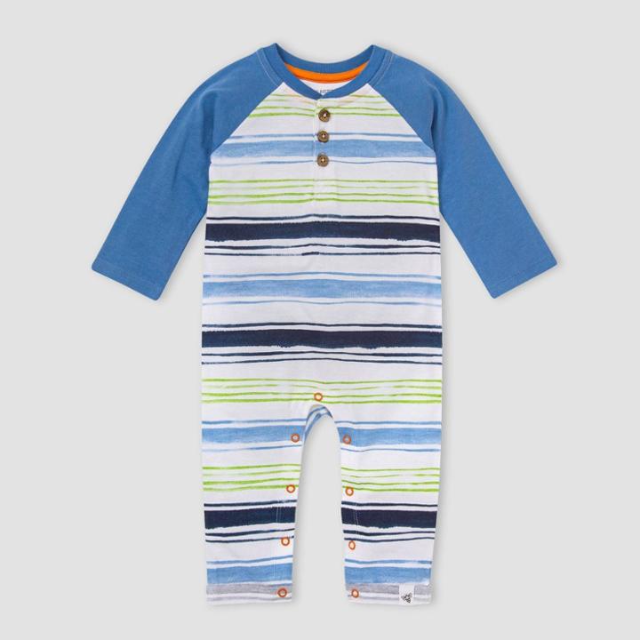 Burt's Bees Baby Boys' Sunshine Watercolor Stripe Henley Jumpsuit - Light Blue Newborn